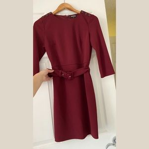 Express Maroon Belted Sheath Dress Holiday Dress